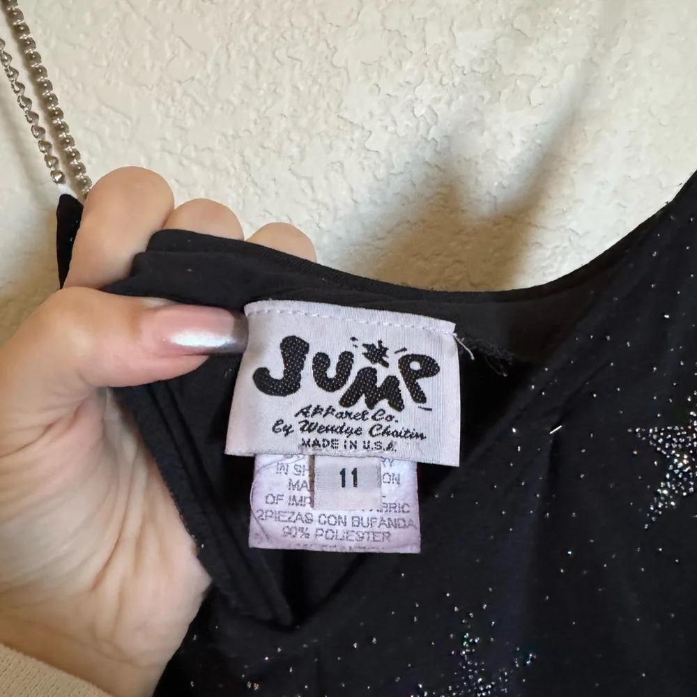 Vintage 90s Y2K JUMP Star Sequins Embellished Maxi Dress Gown Sz L Black Sparkly